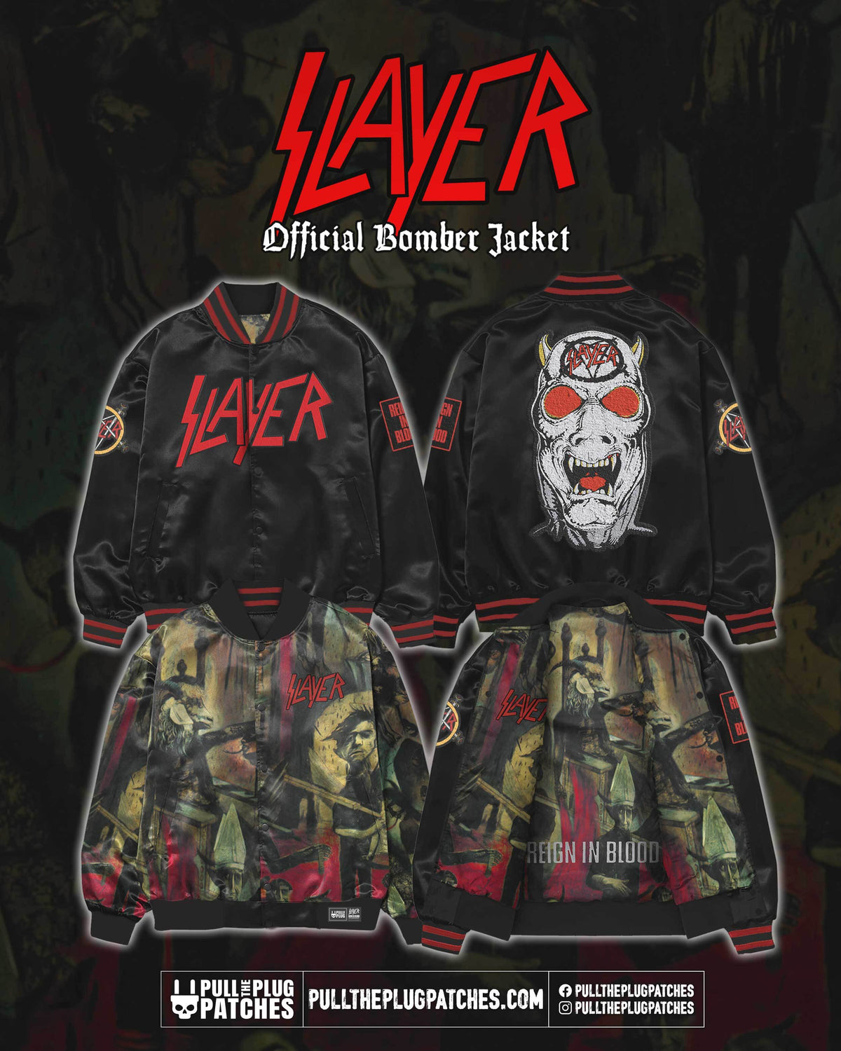 Slayer - Reign In Blood 40th Anniversary - Reversible Bomber Jacket (Limited Edition)