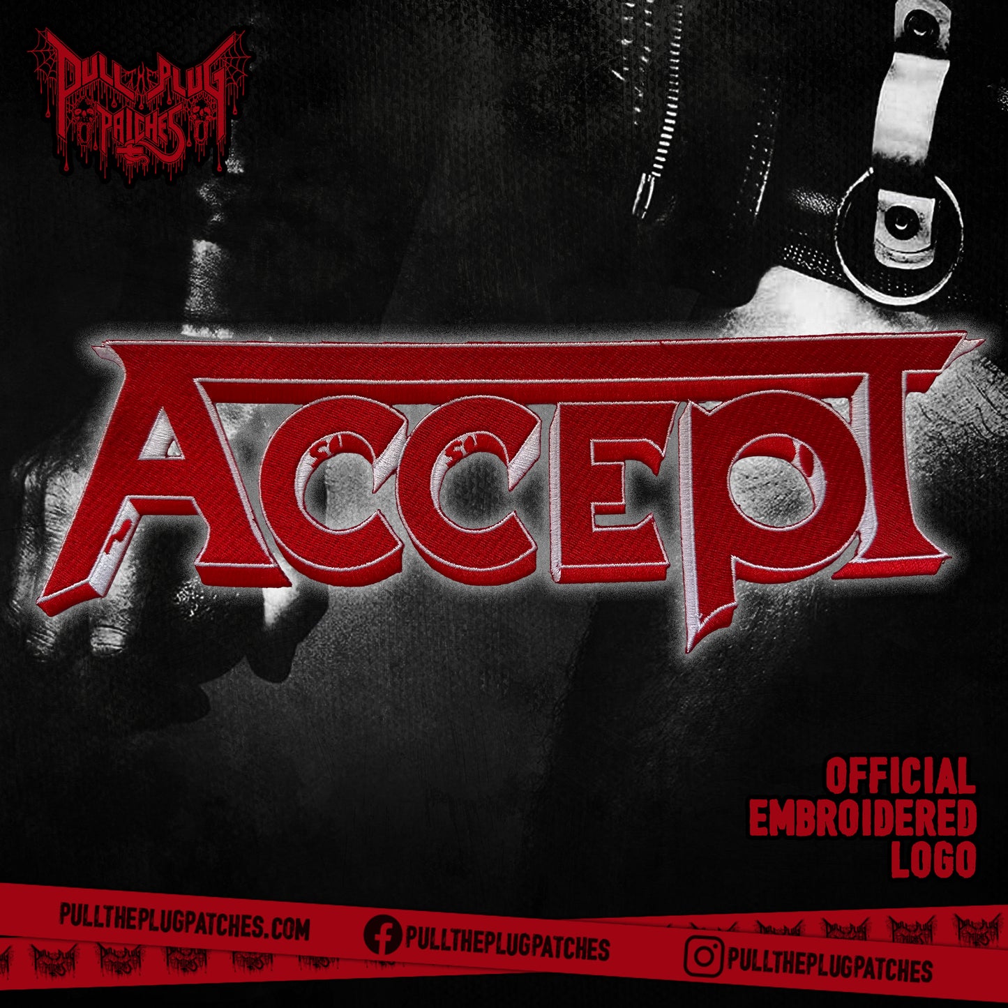 Accept - Red - Embroidered Rocker Style Logo