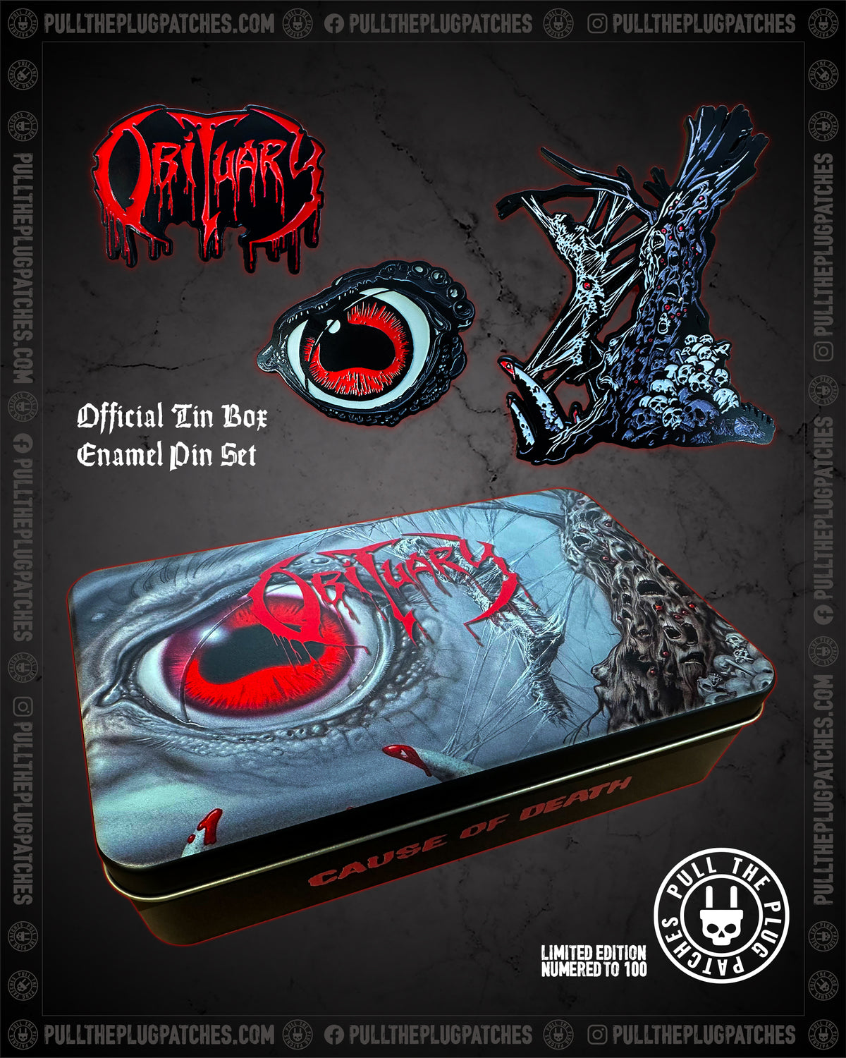 Obituary - Cause Of Death - Tin Box Pin Set