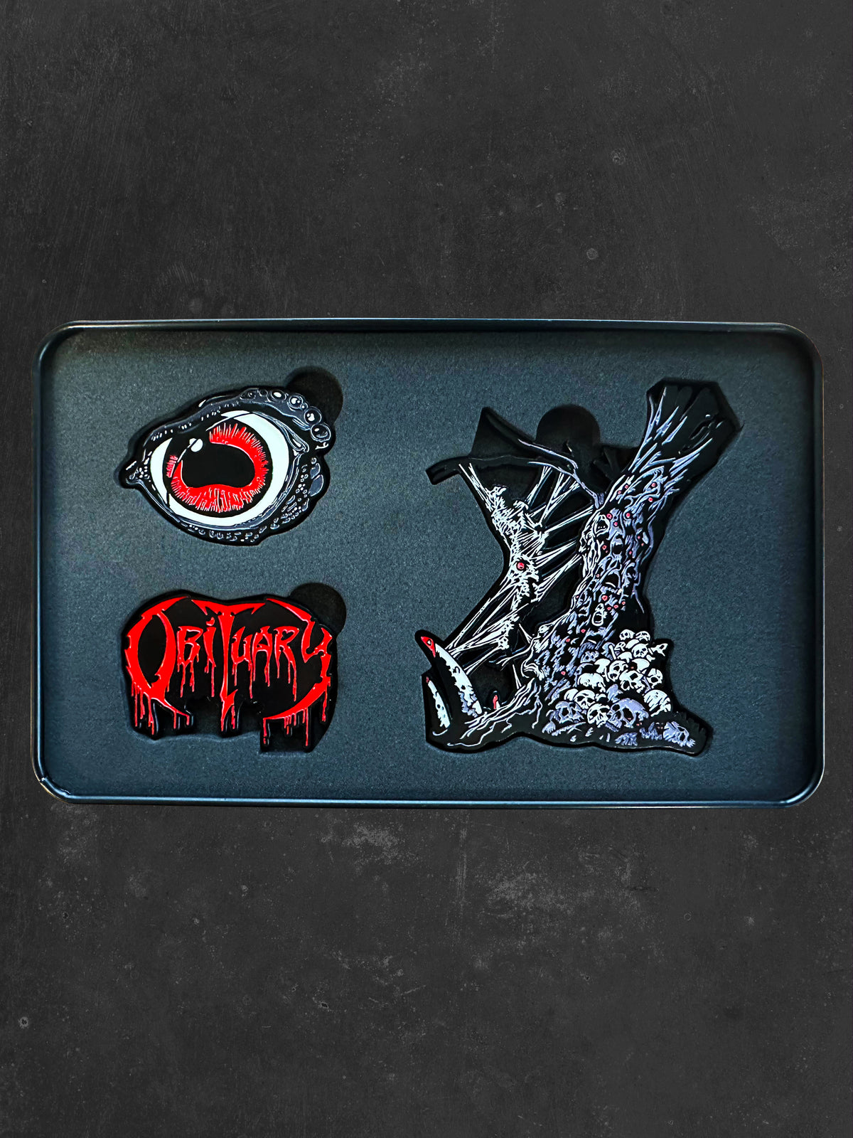 Obituary - Cause Of Death - Tin Box Pin Set